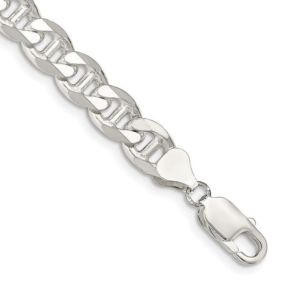 Kazi Luxury Sterling Silver 8.25mm Flat Cuban Anchor Chain